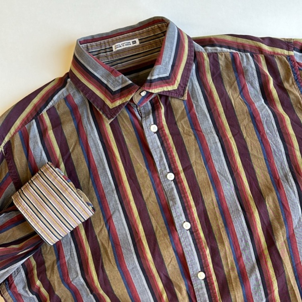 Robert Graham Gray Red Striped Flip Cuff Cotton Long Sleeve‎ Shirt Mens XXL